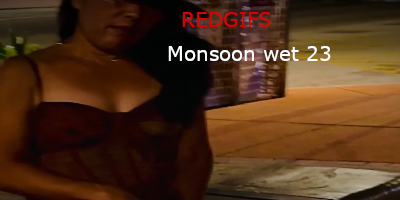 Asian pee outdoors in red lingerie